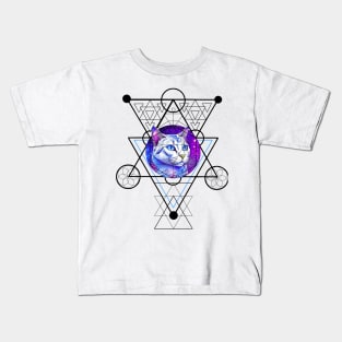 Sacred Geometry Galaxy Cat Kids T-Shirt